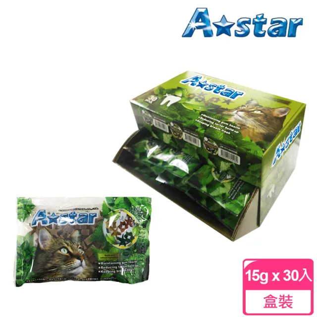 【A-Star Bone】貓專用星星形薄荷潔牙骨 15g*30入 盒裝(潔牙骨/貓零食)