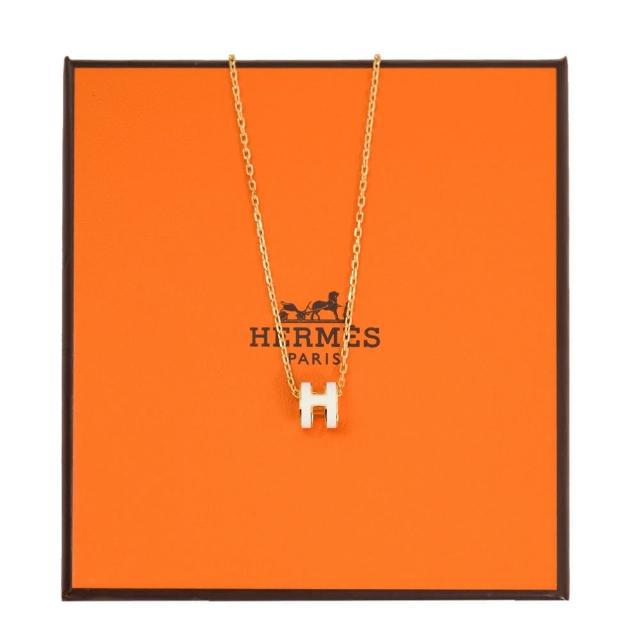 【Hermes 愛馬仕】mini POP H 項鍊(白色 Blanc x 金鍊)