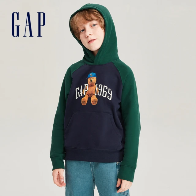 GAP 男童 Logo帽T 碳素軟磨系列-深藍色(78496