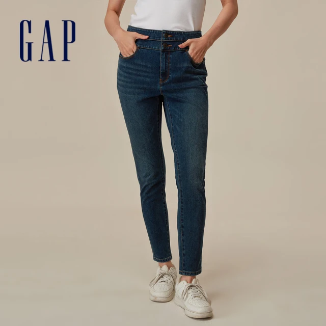 GAP 女裝 高腰緊身牛仔褲-深藍色(798882)