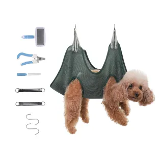 寵物美容超值6件組(吊床 指甲剪 掛勾 針梳 理毛 貓咪 狗狗 工具)