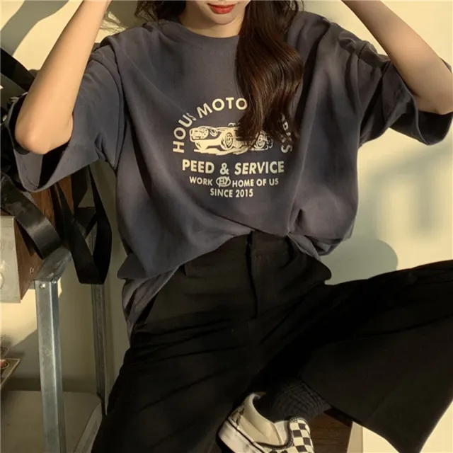 【D.studio】韓版寬鬆印花短袖上衣(短袖t恤 女裝 顯瘦上衣 衣服 寬鬆上衣 T502)