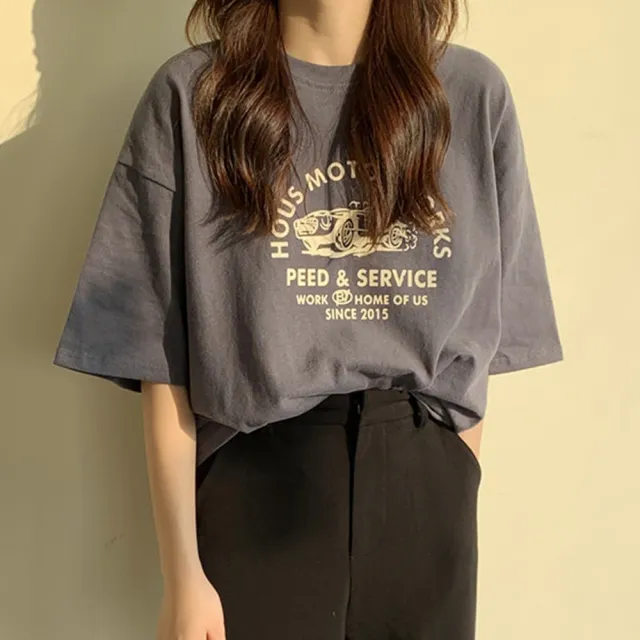 【D.studio】韓版寬鬆印花短袖上衣(短袖t恤 女裝 顯瘦上衣 衣服 寬鬆上衣 T502)