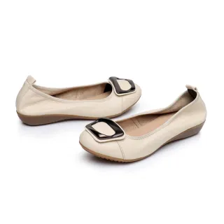 【MOM】真皮單鞋 坡跟單鞋/真皮簡約方扣小坡跟超軟底單鞋(黑)