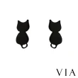【VIA】白鋼耳釘 貓咪耳釘/動物系列 貓咪背影造型白鋼耳釘(黑色)