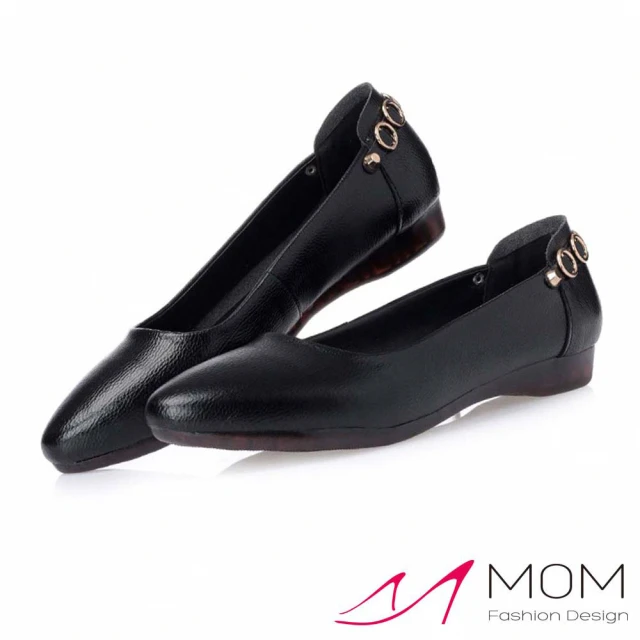MOMMOM 尖頭平底鞋/設計感小尖頭百搭金屬鍊帶造型平底鞋(黑)