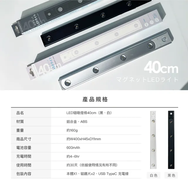 LED磁吸燈條40cm(磁吸燈推薦/感應燈/磁吸燈/櫥櫃燈)
