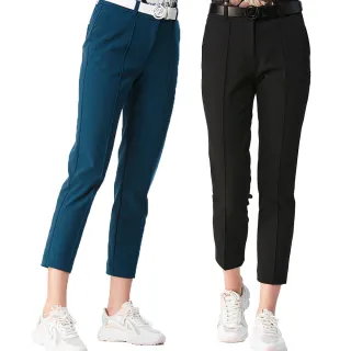 【Lynx Golf】女款彈性舒適日本進口布料西裝褲造型特殊車線設計窄管八分褲(二色)