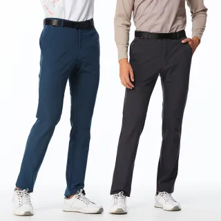 【Lynx Golf】男款日本進口布料彈性舒適立體凸印造型脇邊剪接設計平口窄管休閒長褲(二色)