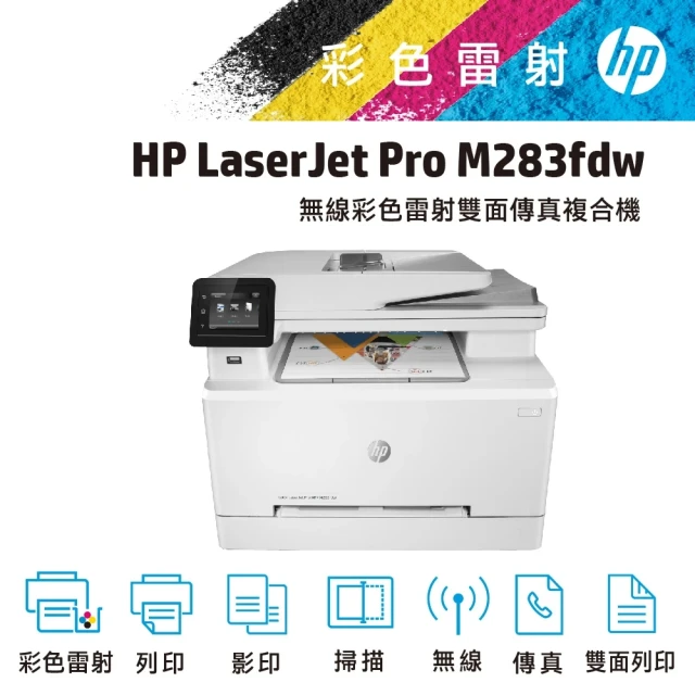 HP 惠普獨家 搭1組1黑3彩碳粉匣(206A)★【HP 惠普】Color LaserJet Pro MFP M283fdw無線彩色雷射傳真複合機7KW7