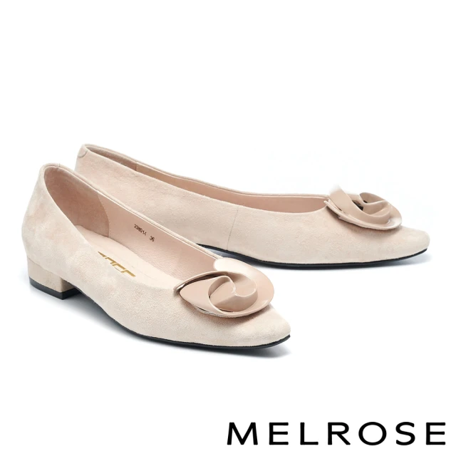 MELROSE 美樂斯 質感美學純色鍊條開邊珠牛皮樂福高跟鞋