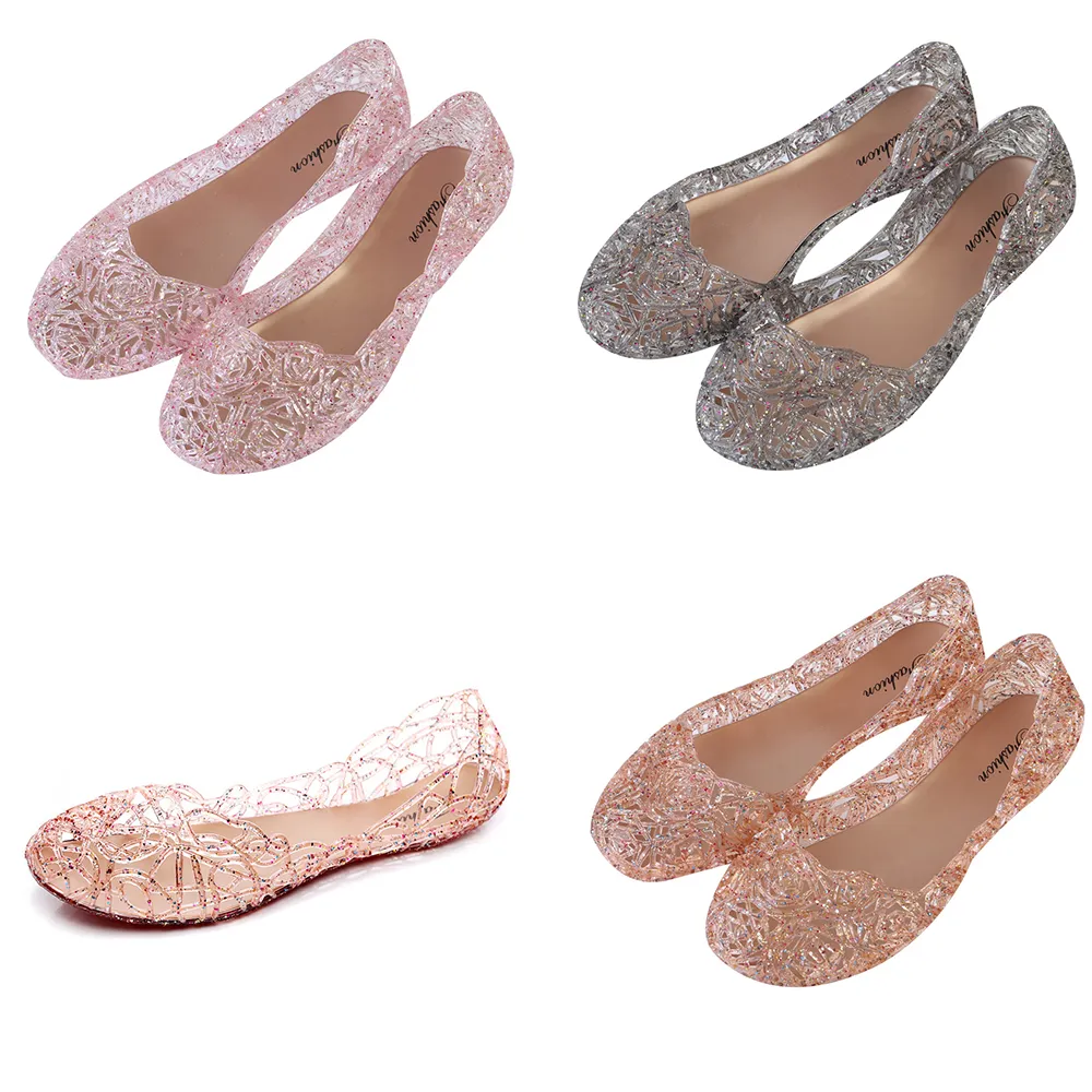 【Taroko】水晶雕花鏤空平底網面果凍娃娃鞋(8色可選)