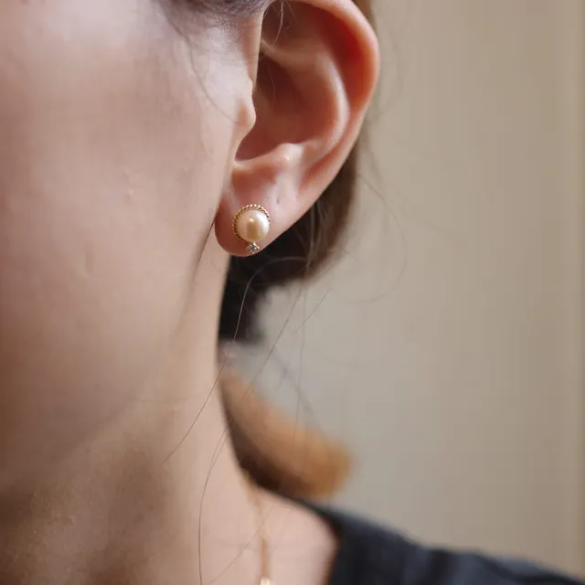 【CHARIS & GRACE 佳立思珠寶】14K金 耳環 天然珍珠花捲鎖珠耳環