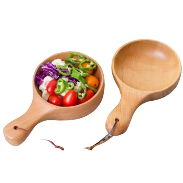 【May Shop】韓式餐具 水瓢碗 木質帶柄泡菜碗 沙拉碗麵碗