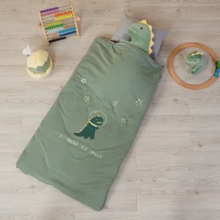 【YVONNE 以旺傢飾】100%美國純棉兒童睡袋-恐龍 高地綠