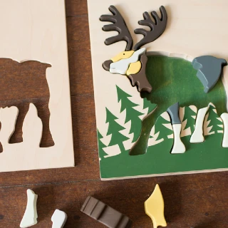 【eguchitoys】動物拼圖 - 麋鹿(木製兒童玩具 兒童禮物 禮盒 木質擺飾 木質立體拼圖)