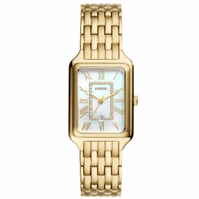 FOSSILFOSSIL 公司貨 方形羅馬珍珠貝不鏽鋼腕錶/香檳金x珍珠母貝面 女錶(ES5304)