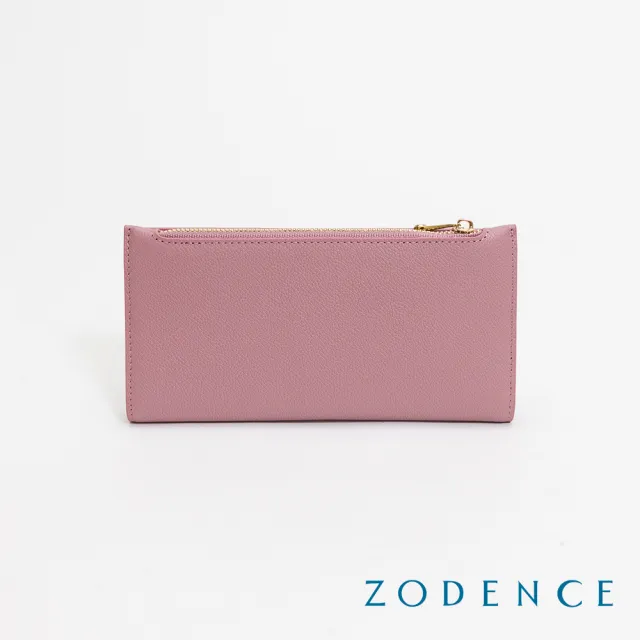 【ZODENCE 佐登司】LIZ進口牛皮對開輕薄長夾(藕粉)