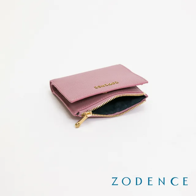 【ZODENCE 佐登司】LIZ進口牛皮對開輕薄短夾(藕粉)