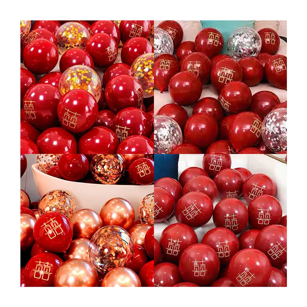 婚房佈置加厚囍字氣球30顆組-送打氣筒(婚禮派對 新婚佈置 多色 囍字氣球 婚房布置)