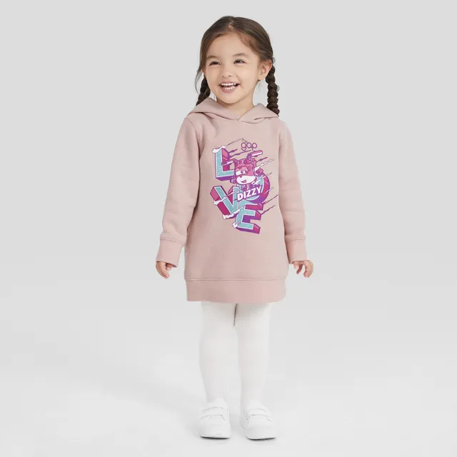 【GAP】女幼童裝 Gap x Super Wings聯名 Logo印花連帽長袖洋裝-粉色(771414)