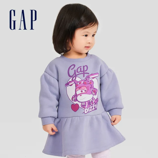 【GAP】嬰兒裝 Gap x Super Wings聯名 Logo印花長袖洋裝-紫色(771431)