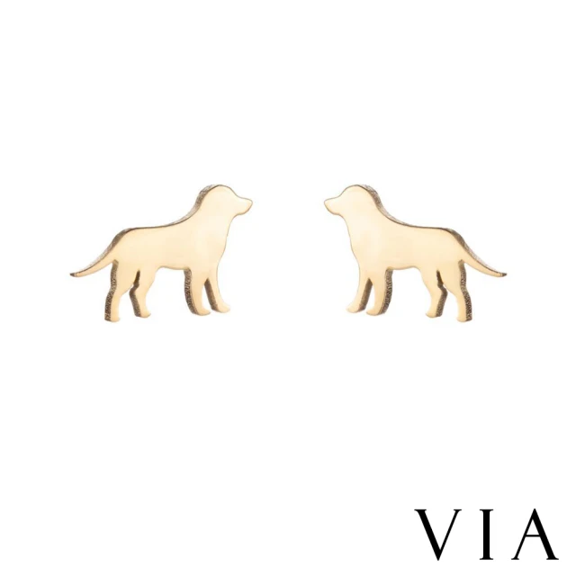 【VIA】白鋼耳釘 獵犬耳釘/動物系列 黃金獵犬狗狗造型白鋼耳釘(金色)