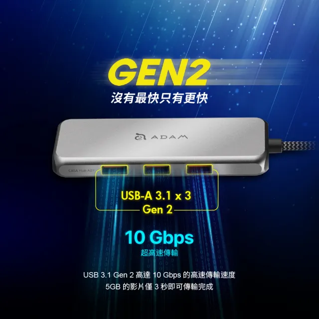 【ADAM 亞果元素】CASA HUB A07 USB-C 3.1 Gen2 七合一多功能高速集線器