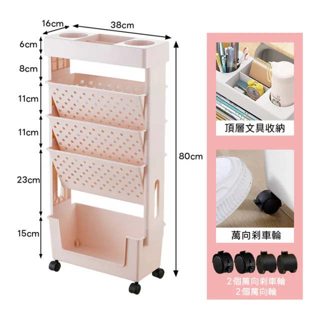 【DaoDi】五層移動式書架收納推車附萬向煞車輪(書架 推車 文具收納 置物架  書本收納)