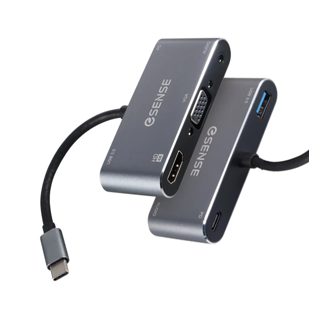 【ESENSE 逸盛】H512PA Type-C/USB3.0/VGA/HDMI/PD2.0 HUB集線器(支援手機輸出HDMI)