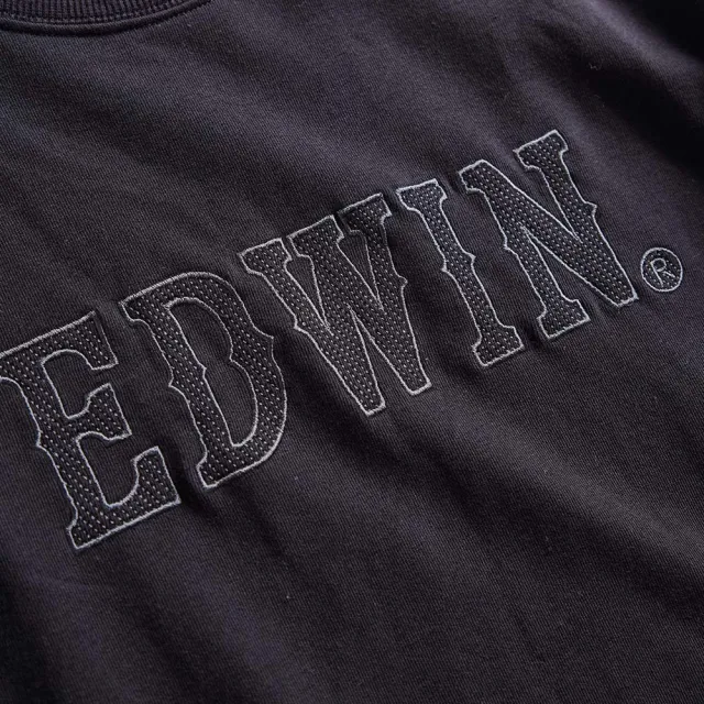 【EDWIN】男裝 EDGE 車縫 BOX LOGO厚長袖T恤(黑色)