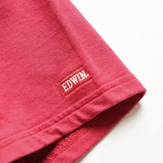 【EDWIN】男裝 露營系列 富士山腳營地LOGO小印花短袖T恤(暗紅色)