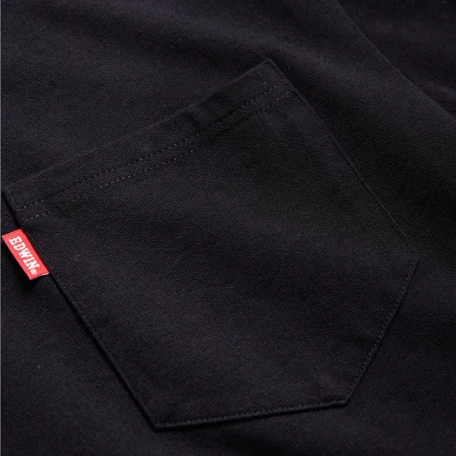 【EDWIN】男裝 寬版口袋小夾標短袖T恤(黑色)