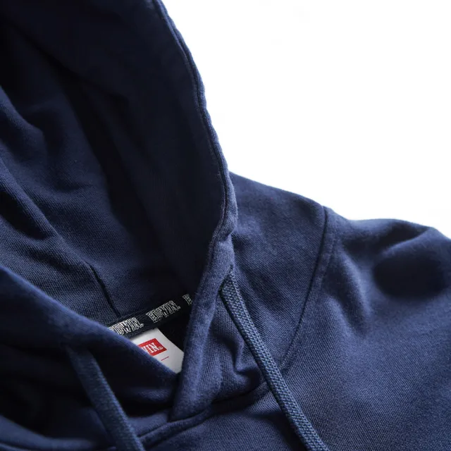 【EDWIN】男裝 露營系列 富士山刺繡LOGO連帽長袖T恤(丈青色)