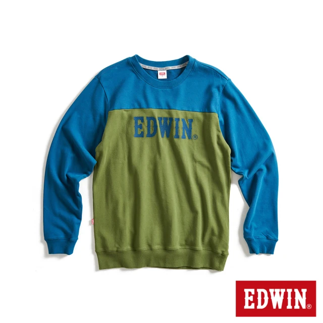 EDWINEDWIN 男裝 露營系列 經典撞色拼接LOGO厚長袖T恤(土耳其藍)