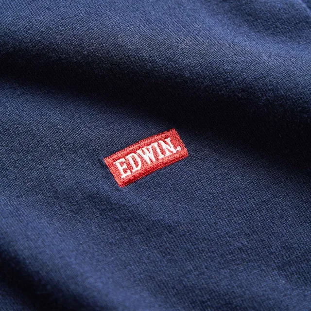 【EDWIN】男裝 露營系列 背後富士營地LOGO印花長袖T恤(丈青色)