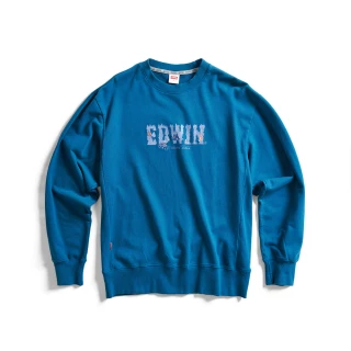 【EDWIN】男裝 露營系列 森林LOGO寬版厚長袖T恤(土耳其藍)