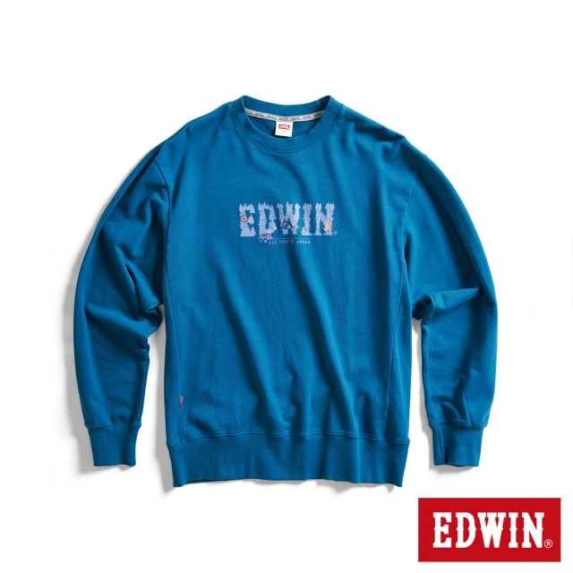 EDWIN 男裝 露營系列 森林LOGO寬版厚長袖T恤(土耳其藍)