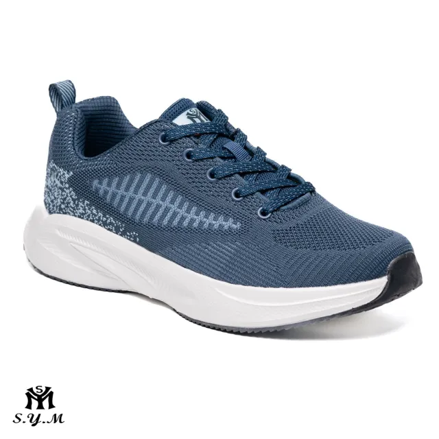 【S.Y.M】透氣飛織簡約時尚氣墊鞋-藍(男款)
