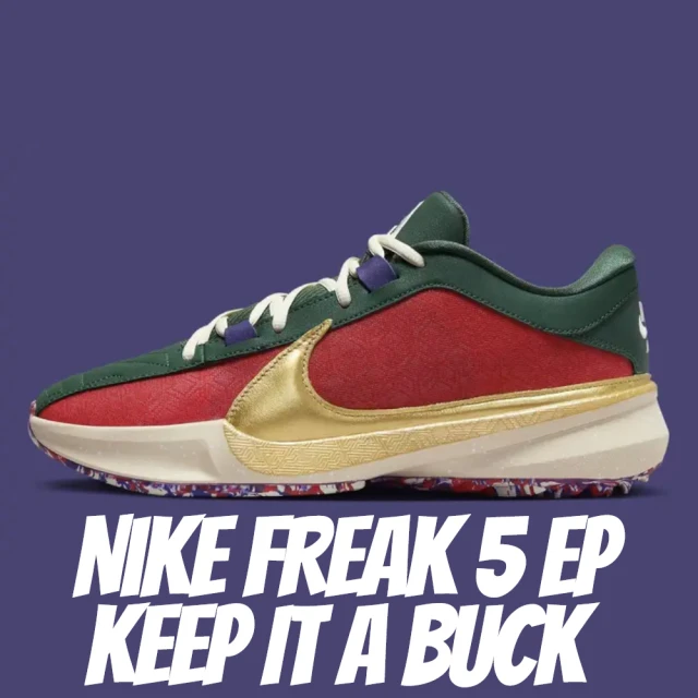 NIKE 耐吉NIKE 耐吉 休閒鞋 Nike FREAK 5 EP Keep It A Buck 字母哥 希臘怪物 籃球鞋 紅綠金 男款 DZ2945-600