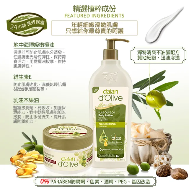 【dalan】頂級橄欖油超滋潤身體潤膚霜-罐狀 250ml(2入組)