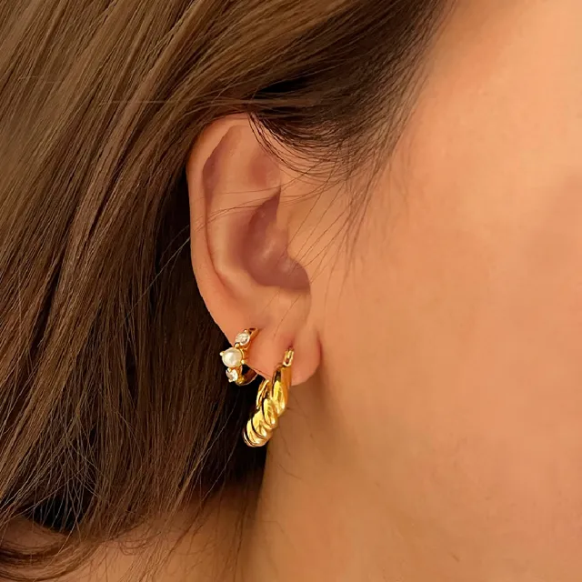 【CReAM】Jemima不鏽鋼鍍18K金色 圓圈扭轉可頌女耳環(新年 過年 送禮 禮物)