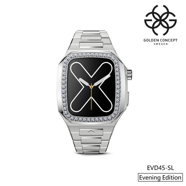 Golden Concept Apple Watch 45mm 保護殼 銀色施華洛世奇錶殼/銀色不鏽鋼錶帶(EVD45-SL)