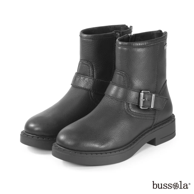 bussola Roma 柔軟牛皮金屬飾釦極地防滑中筒靴(黑