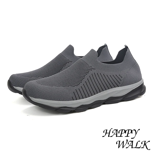 HAPPY WALKHAPPY WALK 透氣健步鞋/舒適透氣幾何花紋彈力飛織時尚休閒健步鞋(灰)