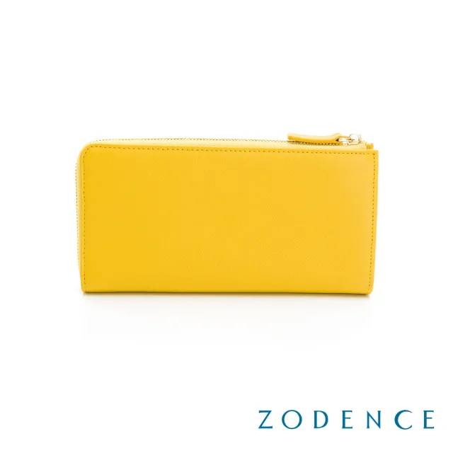 【ZODENCE 佐登司】進口牛皮斜拉鍊長夾(艷黃)