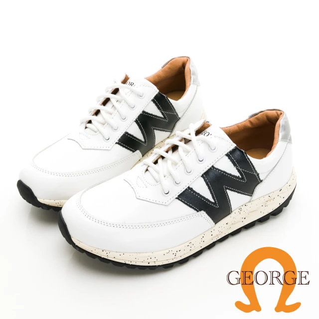 GEORGE 喬治皮鞋 真皮字母縫線弧形鞋底氣墊鞋 -白31