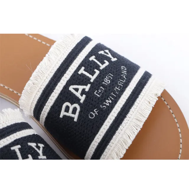 【BALLY】Bianka Logo 刺繡平底拖鞋(黑色/骨白色)