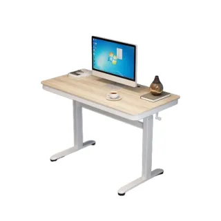【MGSHOP】升級款手動升降桌 電腦桌 抽屜書桌(100CM 鋼化玻璃款)