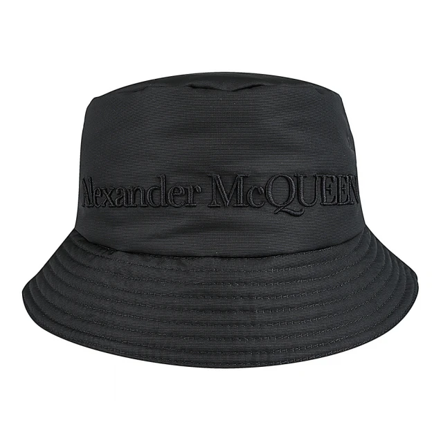 Alexander McQueenAlexander McQueen 刺繡LOGO尼龍漁夫帽(黑)